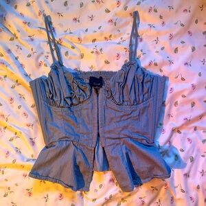 Y2K Lumiere Blue Corset Top Adjustable Straps Stretchy Back Size S